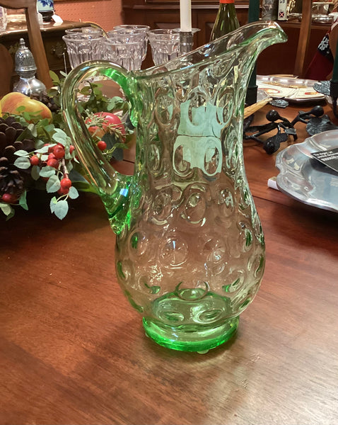 Green Glass Coin Dot Pitcher
