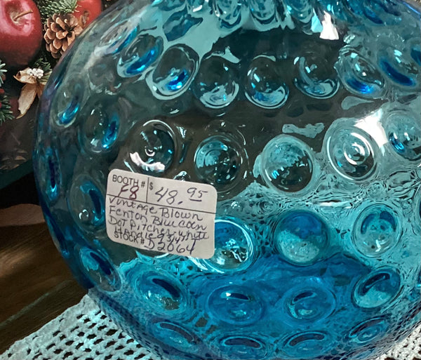 Fenton Vintage Blown Glass Blue Coin Dot Pitcher