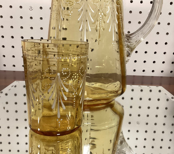 Five Piece Victorian Hand Painted Enamel Lemonade Set