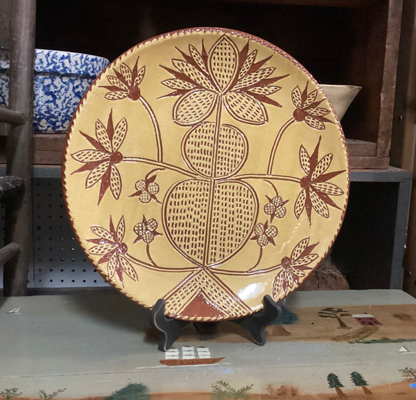 Henderson 12" Redware Sgraffito Flower Plate