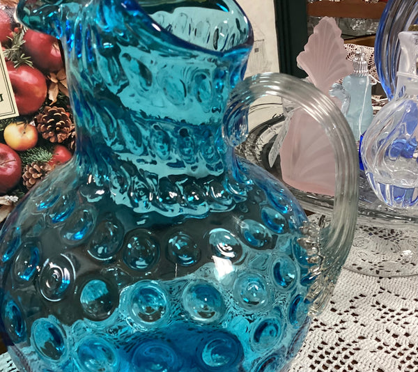 Fenton Vintage Blown Glass Blue Coin Dot Pitcher