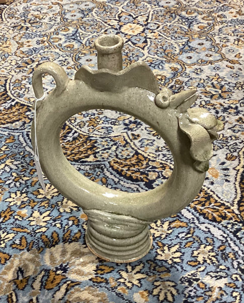 Folk Art Pottery Chicken Ring Jug