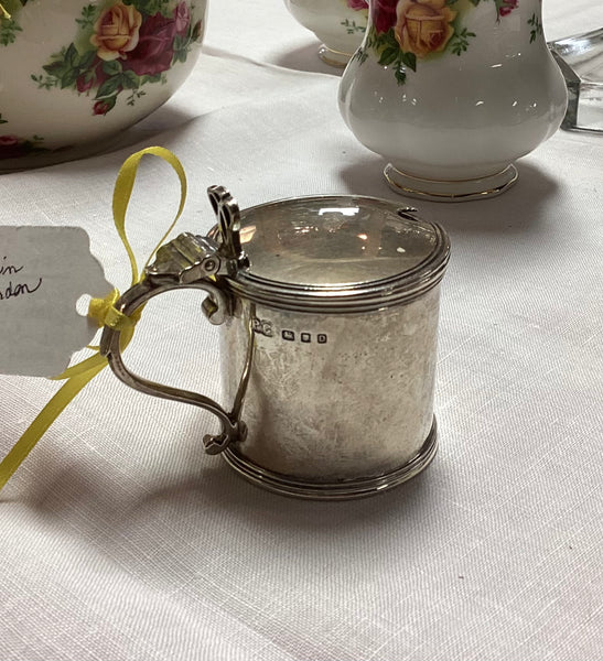 Antique English Silver Mustard Pot with Cobalt Liner