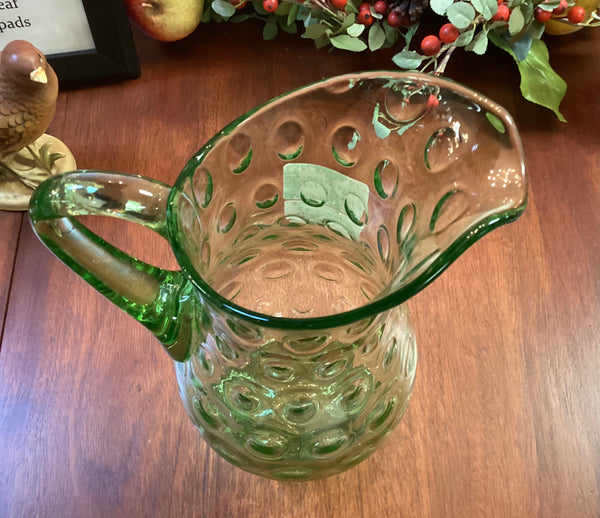 Green Glass Coin Dot Pitcher