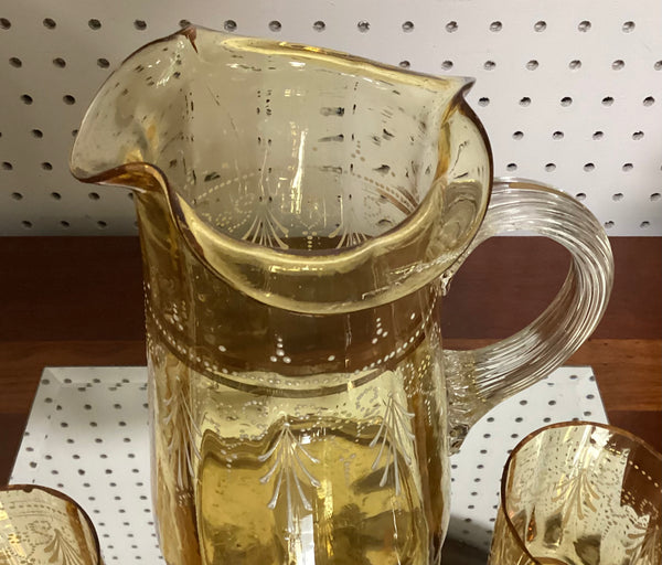 Five Piece Victorian Hand Painted Enamel Lemonade Set