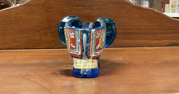 Hand Painted Blue Glass Elephant Trinket Dish Made in Spain