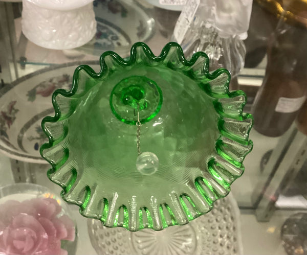 Fenton Green Threaded Diamond Optic Glass Bell w/ Crimped Edge