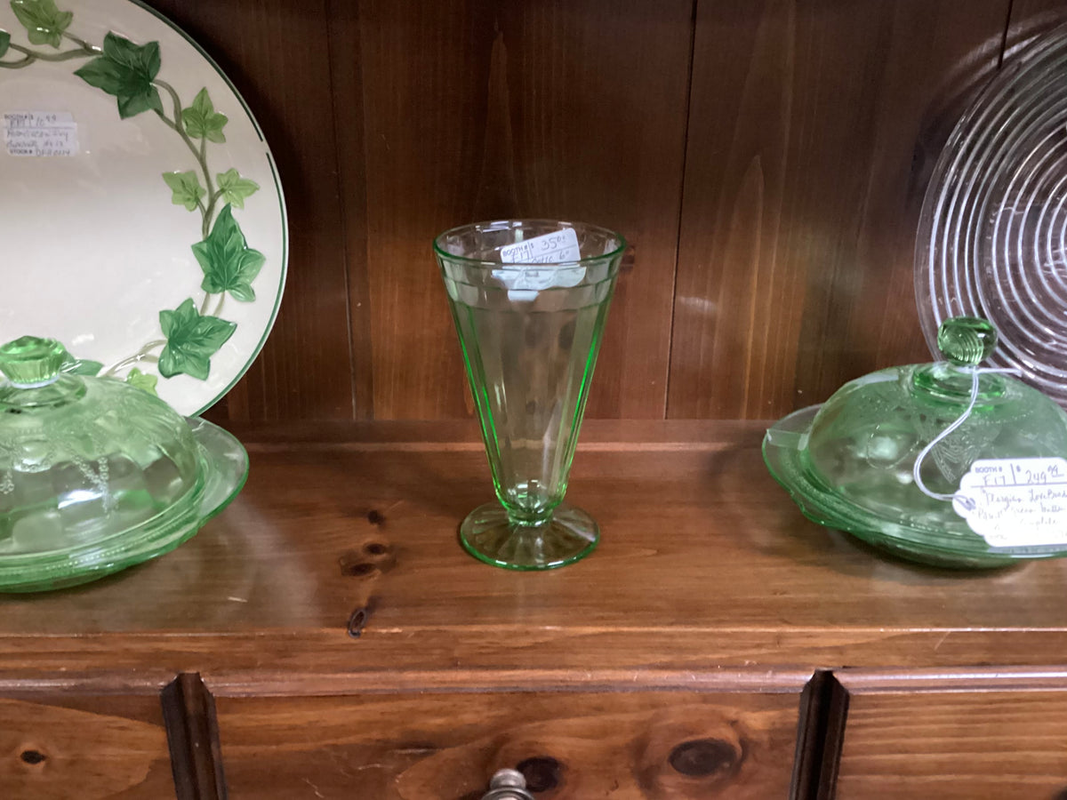 Hocking Green Depression Glass 6 Inch Block Optic Footed Tumbler –  Williamsburg Antique Mall