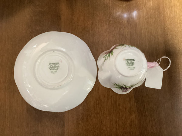 Shelley Bone China Purple Thistle Cup & Saucer Set