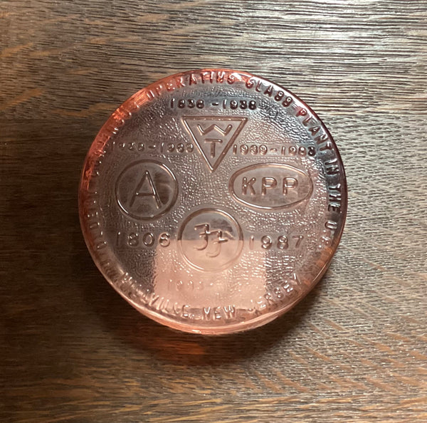 Wheaton Pink Glass Commemorative Paperweight