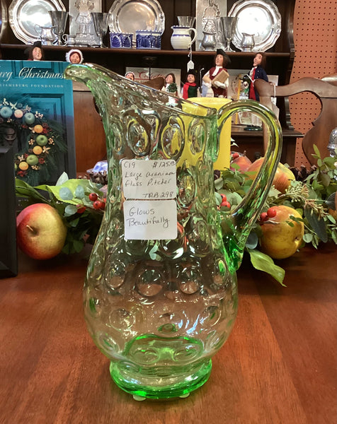 Green Glass Coin Dot Pitcher