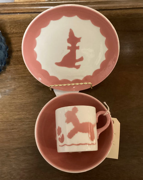 Vintage Continental Kilns Pink & White Child’s 3-Piece Breakfast Set