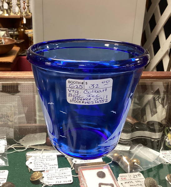 Hazel Atlas Ships Cobalt Blue Vintage Glass Ice Bucket