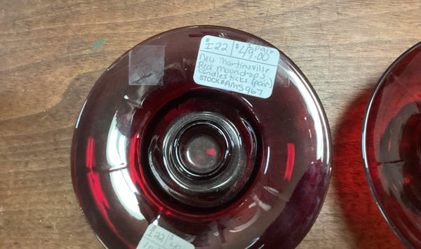 Pair New Martinsville Glass Co. Ruby Moondrops Single Light Candle Holders