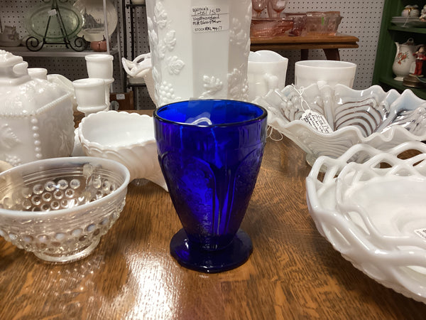 Jeannette Cobalt Blue Glass 8 Ounce Footed Tumbler