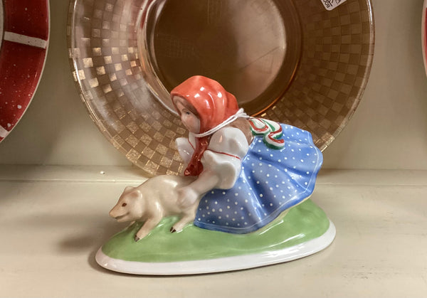 Herend Porcelain Girl w/ Piglet Figurine
