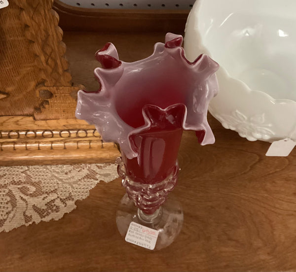 Red Cased Art Glass Bud Vase