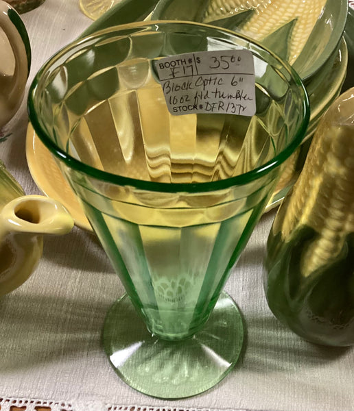 Hocking Green Depression Glass 6 Inch Block Optic Footed Tumbler