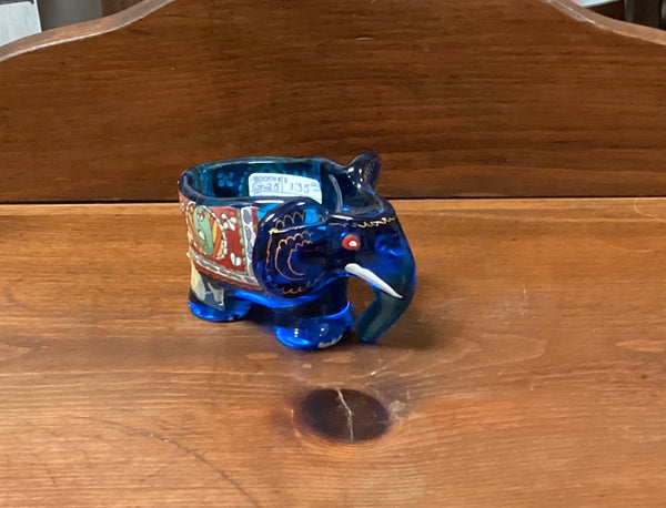 Hand Painted Blue Glass Elephant Trinket Dish Made in Spain