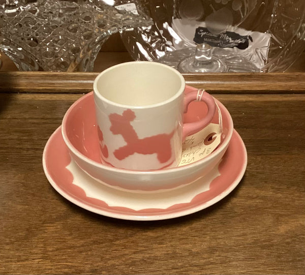 Vintage Continental Kilns Pink & White Child’s 3-Piece Breakfast Set