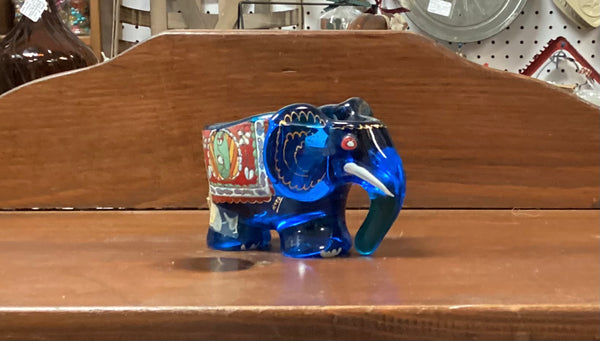 Hand Painted Blue Glass Elephant Trinket Dish Made in Spain