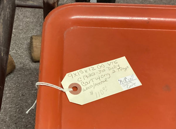 Vintage Wooden Dolly Cart w/ 2 Metal Trays
