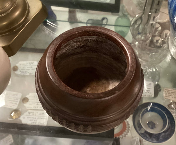 Carved and Turned Antique Wooden Sugar Bowl w/ Lid