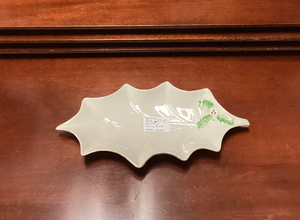 Belleek Pottery Holly Leaf Trinket/Candy Dish