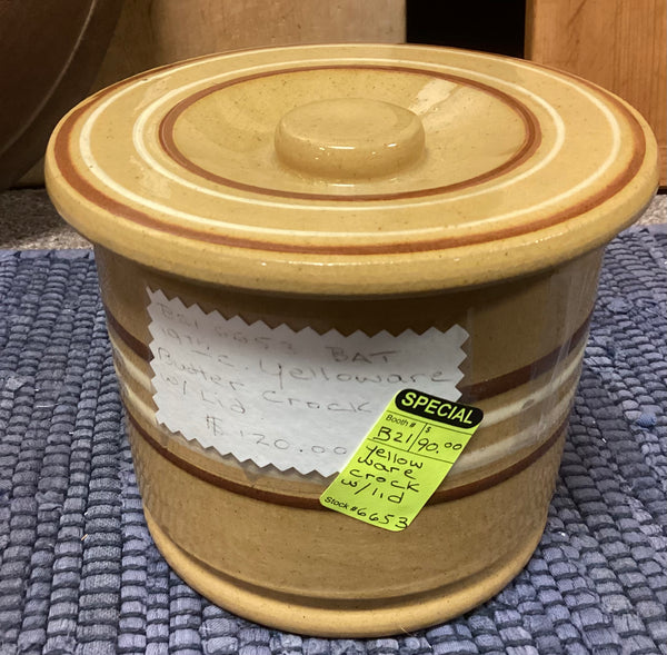 19th Century Yelloware Butter Crock w/ Lid