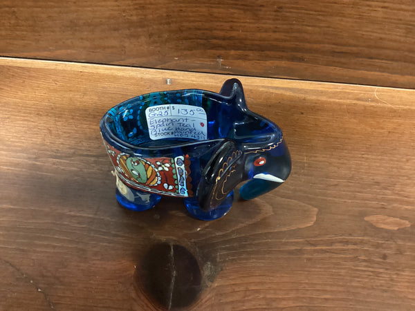 Hand Painted Blue Glass Elephant Trinket Dish Made in Spain