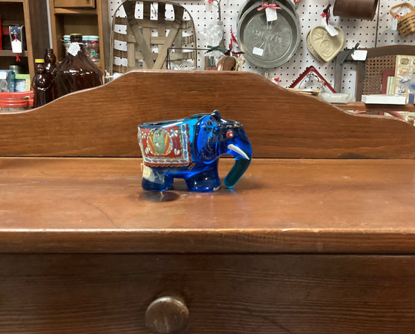 Hand Painted Blue Glass Elephant Trinket Dish Made in Spain