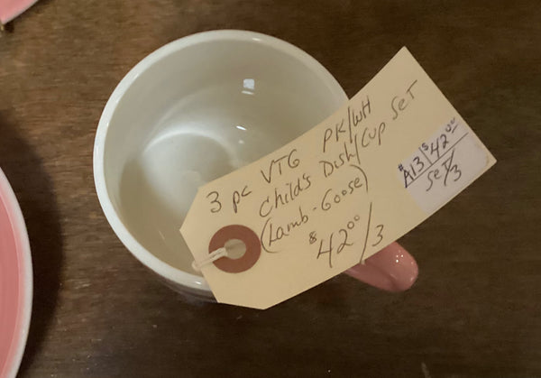 Vintage Continental Kilns Pink & White Child’s 3-Piece Breakfast Set