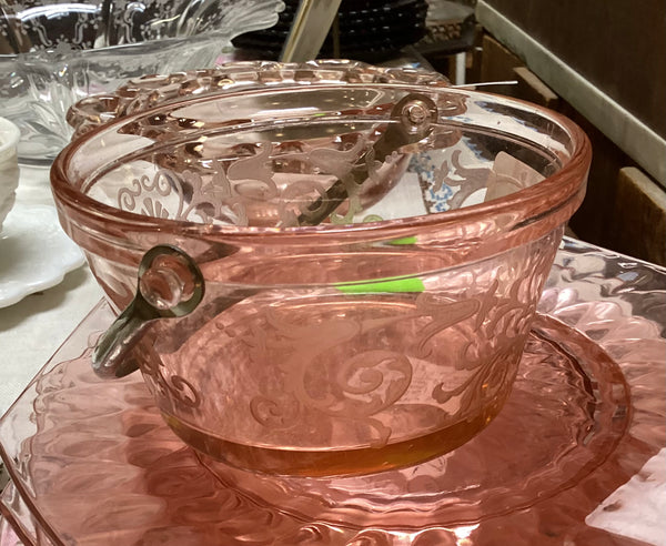Fostoria Versailles Pink Glass Whipped Cream Dish w/ Handle