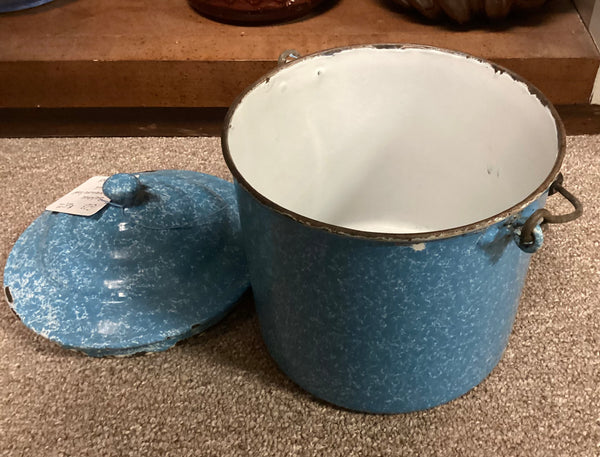 Blue Enamelware Covered Pail w/ Bail Handle