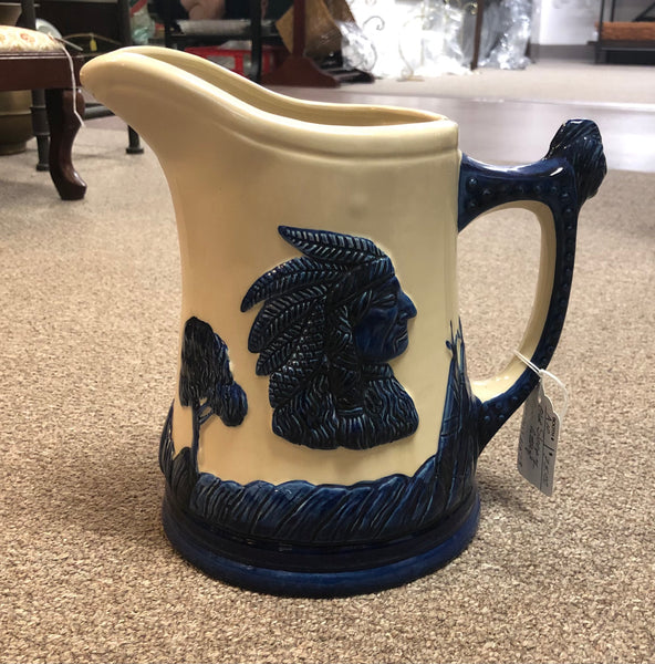 Old Sleepy Eye Pottery Pitcher Cobalt Blue & Cream