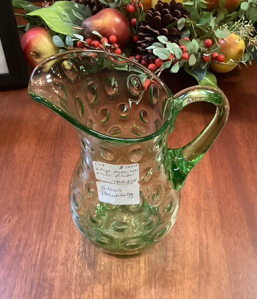 Green Glass Coin Dot Pitcher
