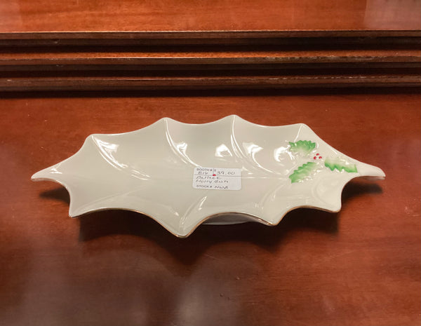 Belleek Pottery Holly Leaf Trinket/Candy Dish