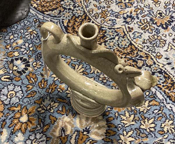 Folk Art Pottery Chicken Ring Jug