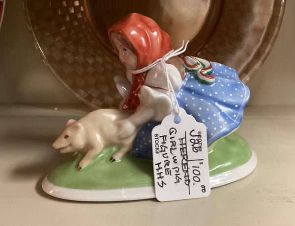 Herend Porcelain Girl w/ Piglet Figurine