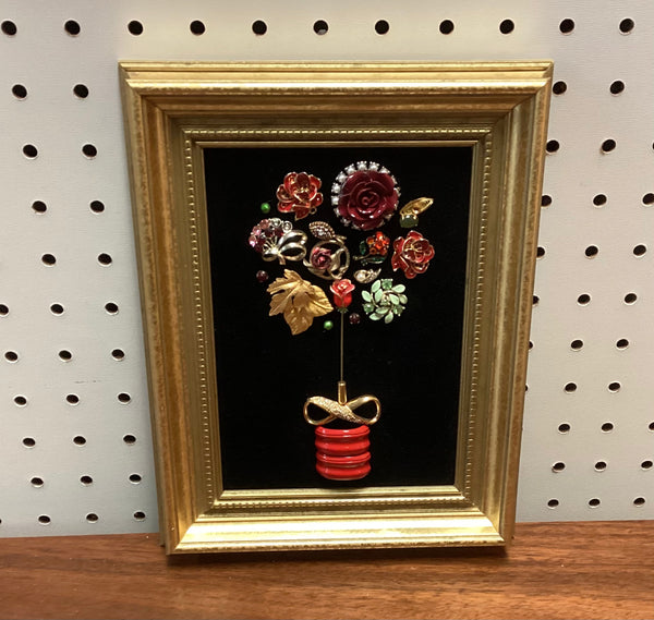 Framed Vintage Jewelry Floral Art
