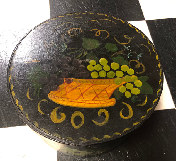 Antique Round Wood Tole Painted Pantry Box