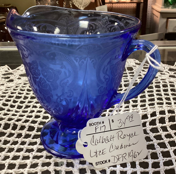 Hazel Atlas Royal Lace Cobalt Blue Depression Glass Creamer