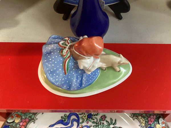 Herend Porcelain Girl w/ Piglet Figurine
