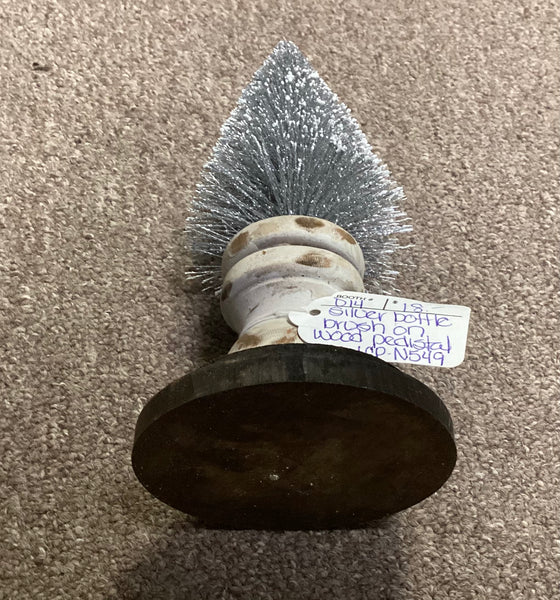 Silver Bottle Brush Tree on Wooden Pedestal