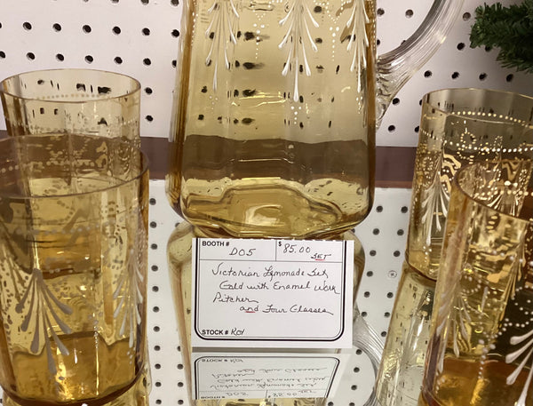 Five Piece Victorian Hand Painted Enamel Lemonade Set