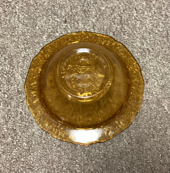 Child's Vintage Mother Goose Nursery Rhymes Amber Glass Cereal Dish