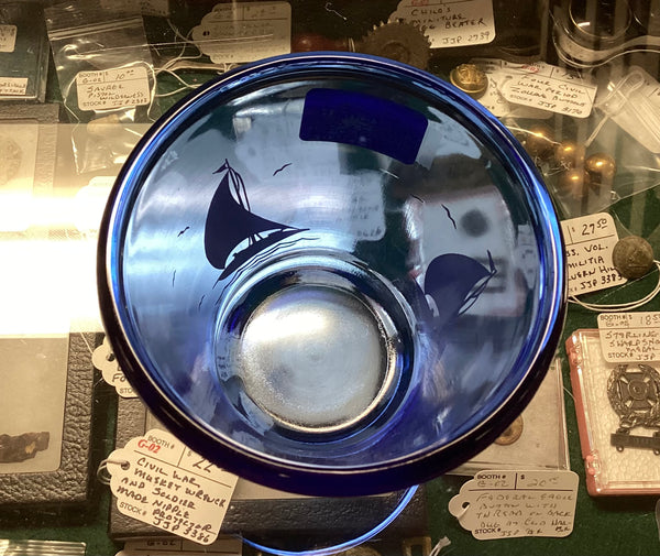 Hazel Atlas Ships Cobalt Blue Vintage Glass Ice Bucket
