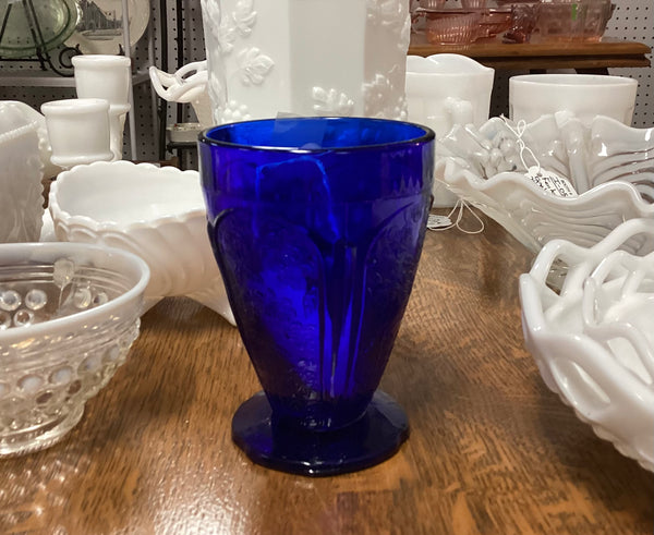 Jeannette Cobalt Blue Glass 8 Ounce Footed Tumbler
