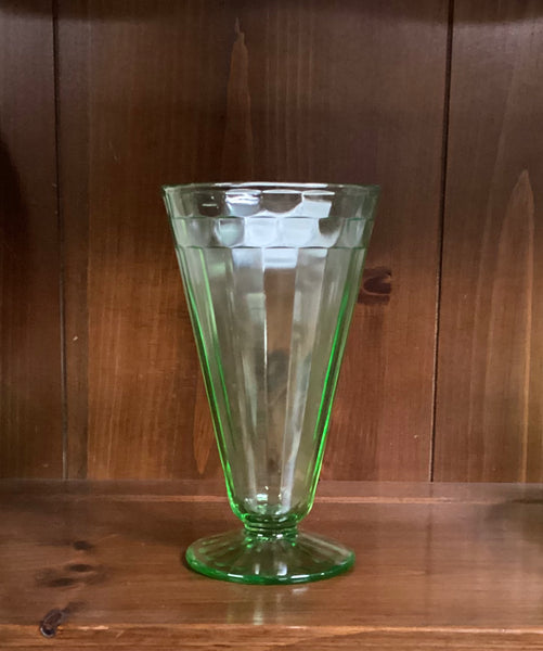 Hocking Green Depression Glass 6 Inch Block Optic Footed Tumbler
