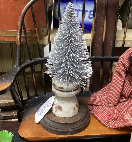 Silver Bottle Brush Tree on Wooden Pedestal